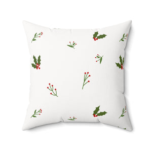 White Polyester Square Holiday Pillowcase - Holly