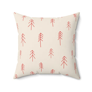 Polyester Square Holiday Pillowcase - Red Evergreen
