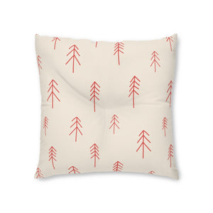 Square Tufted Holiday Floor Pillow - Red Evergreen