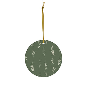 Green Ceramic Holiday Ornament - White Garland