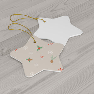 Ceramic Holiday Ornament - Pinecones & Holly