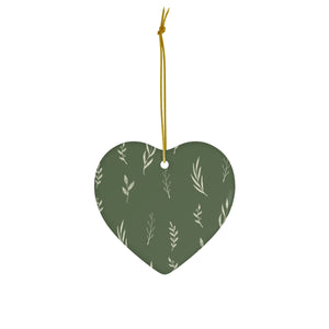 Green Ceramic Holiday Ornament - White Garland