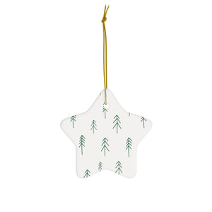 White Ceramic Holiday Ornament - Evergreens