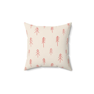 Polyester Square Holiday Pillowcase - Red Evergreen