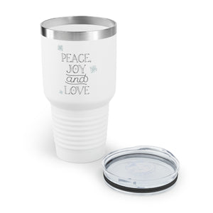 30oz White Ringneck Holiday Tumbler - Peace, Joy & Love