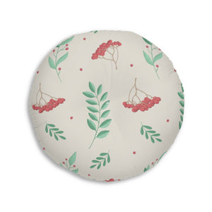 Round Tufted Holiday Floor Pillow - Large Red & Green Hollys