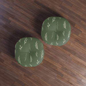 Green Round Tufted Holiday Floor Pillow - White Garland