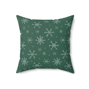 Green Polyester Square Holiday Pillowcase - Snowflakes