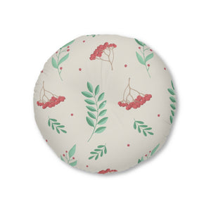 Round Tufted Holiday Floor Pillow - Large Red & Green Hollys