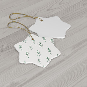 White Ceramic Holiday Ornament - Evergreens