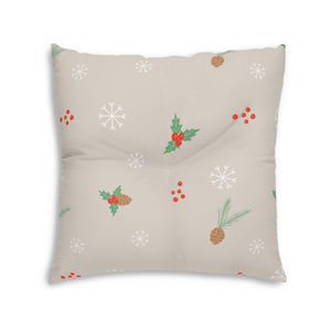 Square Tufted Holiday Floor Pillow - Pinecones & Snowflakes