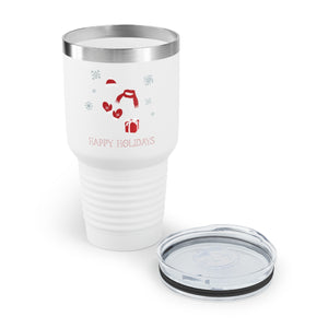 30oz White Ringneck Holiday Tumbler - Red Happy Holidays