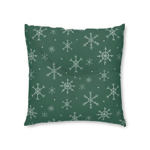 Green Square Tufted Holiday Floor Pillow - Snowflakes