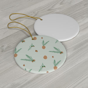 Ceramic Holiday Ornament - Pinecones & Acorns