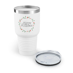 30oz White Ringneck Holiday Tumbler - Colorful Wreath