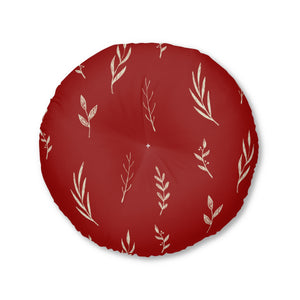 Red Round Tufted Holiday Floor Pillow - White Garland