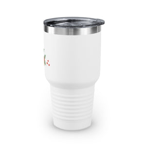 30oz White Ringneck Holiday Tumbler - Pinecones & Holly