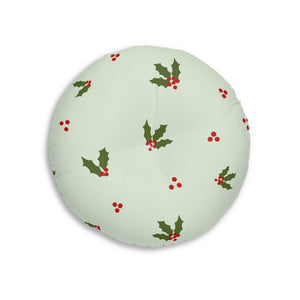 Green Round Tufted Holiday Floor Pillow - Holly