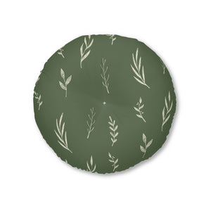 Green Round Tufted Holiday Floor Pillow - White Garland