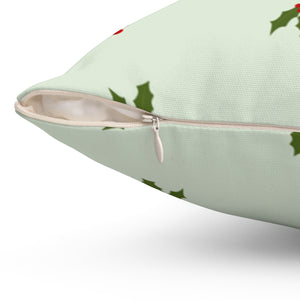 Green Polyester Square Holiday Pillowcase - Holly