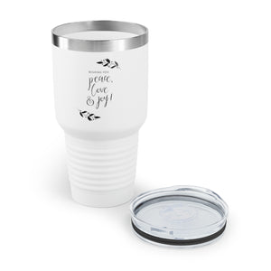 30oz White Ringneck Holiday Tumbler - Peace, Love & Joy