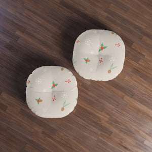 Round Tufted Holiday Floor Pillow - Pinecones & Snowflakes