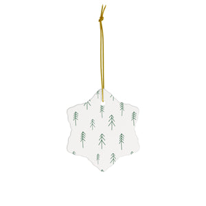 White Ceramic Holiday Ornament - Evergreens