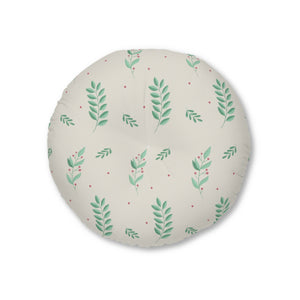 Round Tufted Holiday Floor Pillow - Large Holly