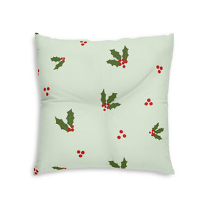 Green Square Tufted Holiday Floor Pillow - Holly