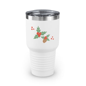 30oz White Ringneck Holiday Tumbler - Pinecones & Holly
