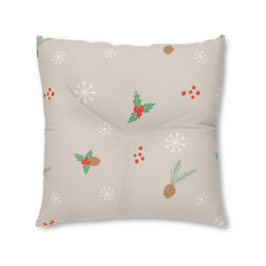 Square Tufted Holiday Floor Pillow - Pinecones & Snowflakes
