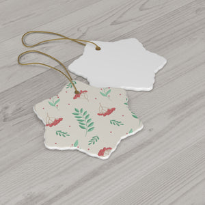 Ceramic Holiday Ornament - Red & Green Holly