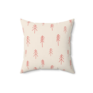 Polyester Square Holiday Pillowcase - Red Evergreen
