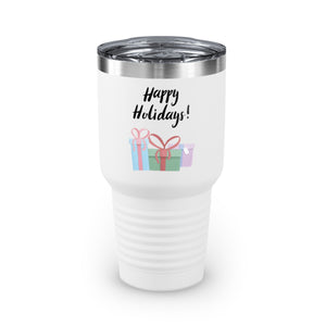 30oz White Ringneck Holiday Tumbler - Happy Holidays & Presents
