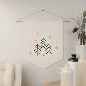 Holiday Pennant - Evergreen Trees & Red Snowflakes
