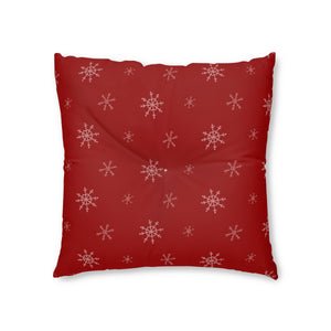 Red Square Tufted Holiday Floor Pillow - Snowflakes