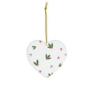 White Ceramic Holiday Ornament - Holly