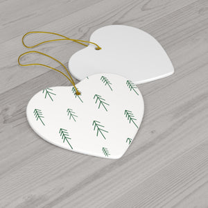White Ceramic Holiday Ornament - Evergreens