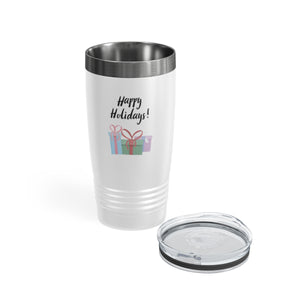20oz White Ringneck Holiday Tumbler - Happy Holidays & Presents