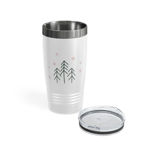 20oz White Ringneck Holiday Tumbler - Evergreen Trees & Red Snowflakes