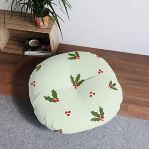 Green Round Tufted Holiday Floor Pillow - Holly