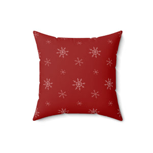 Red Polyester Square Holiday Pillowcase - Snowflakes