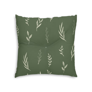 Green Square Tufted Holiday Floor Pillow - White Garland