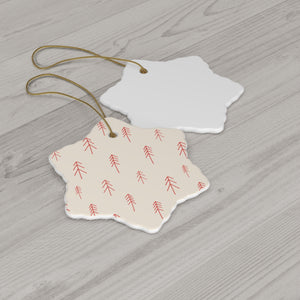 Ceramic Holiday Ornament - Red Evergreens