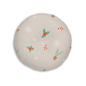 Round Tufted Holiday Floor Pillow - Pinecones & Snowflakes