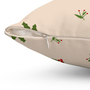 Beige Polyester Square Holiday Pillowcase - Holly