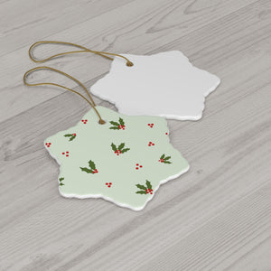 Green Ceramic Holiday Ornament - Holly