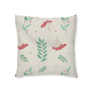 Square Tufted Holiday Floor Pillow - Large Red & Green Hollys