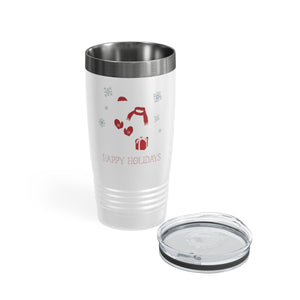 20oz White Ringneck Holiday Tumbler - Red Happy Holidays