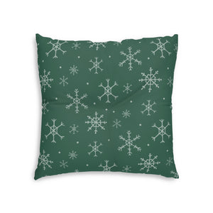 Green Square Tufted Holiday Floor Pillow - Snowflakes